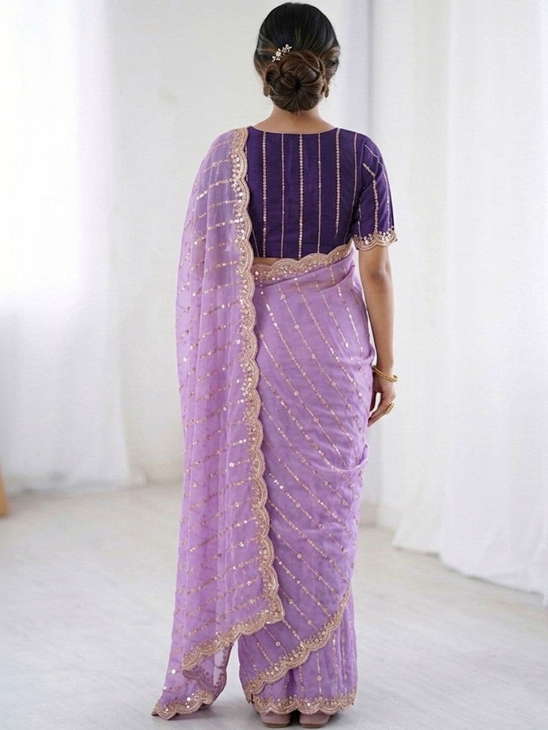 Satrani Embellished Sequinned Saree With Designer Blouse thumbnail 3