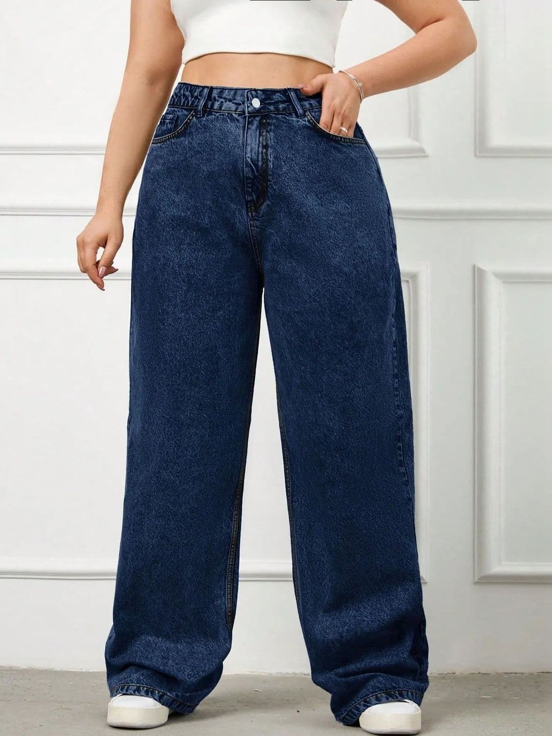 A1TUFF Women Comfort Wide Leg High-Rise Light Fade Acid Wash Stretchable Denim Jeans thumbnail 2