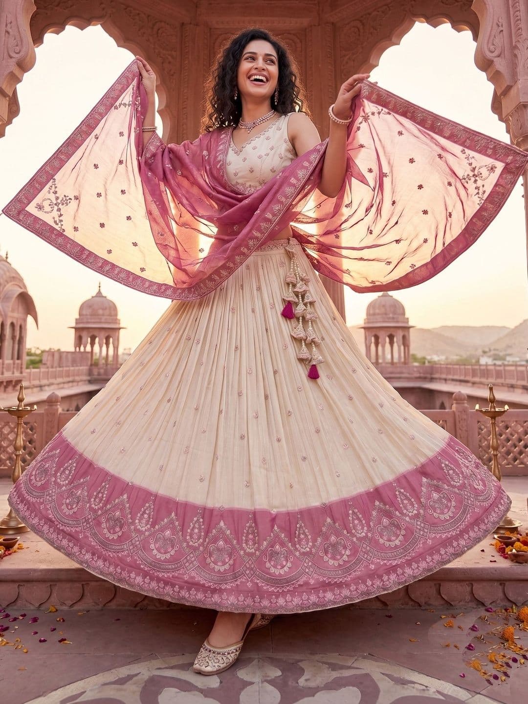 panchhi Embroidered Sequinned Semi-Stitched Lehenga & Unstitched Blouse With Dupatta thumbnail 2
