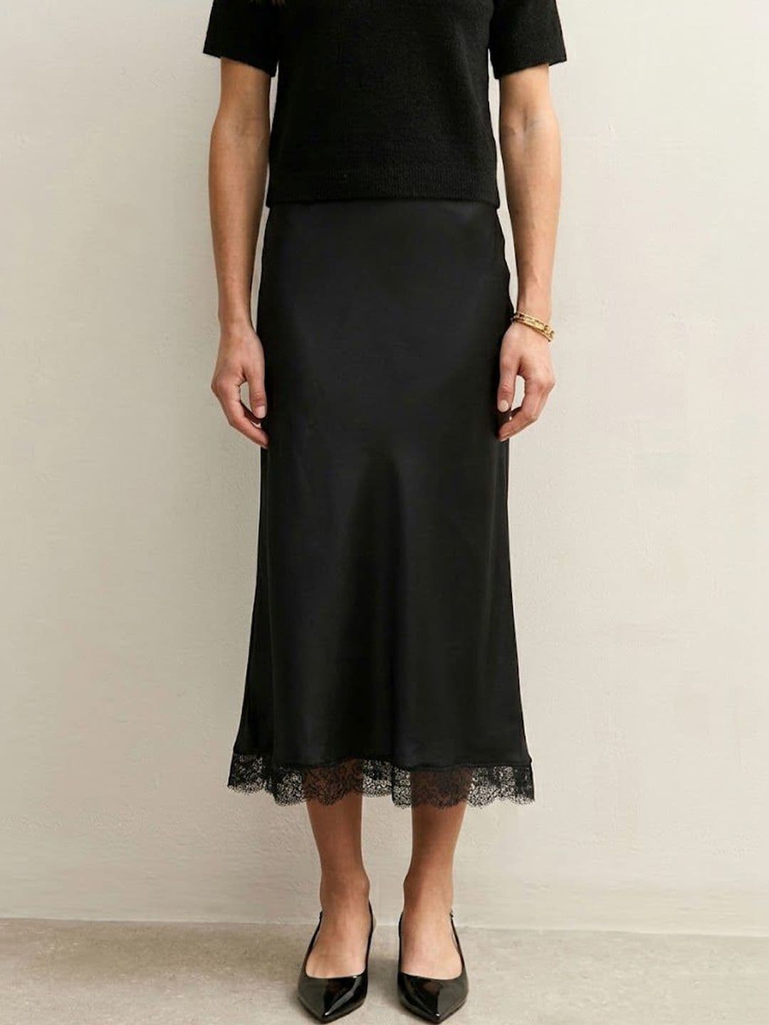 Suo Women Satin Midi A-Line Skirt - view 1