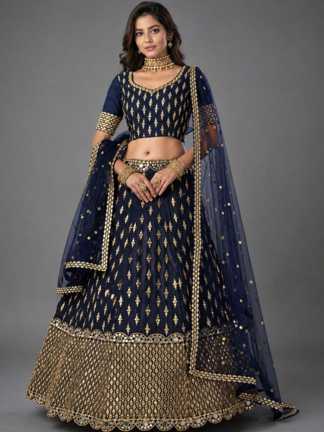 Fusionic Embellished Sequinned Semi-Stitched Lehenga & Blouse With Dupatta - view 1