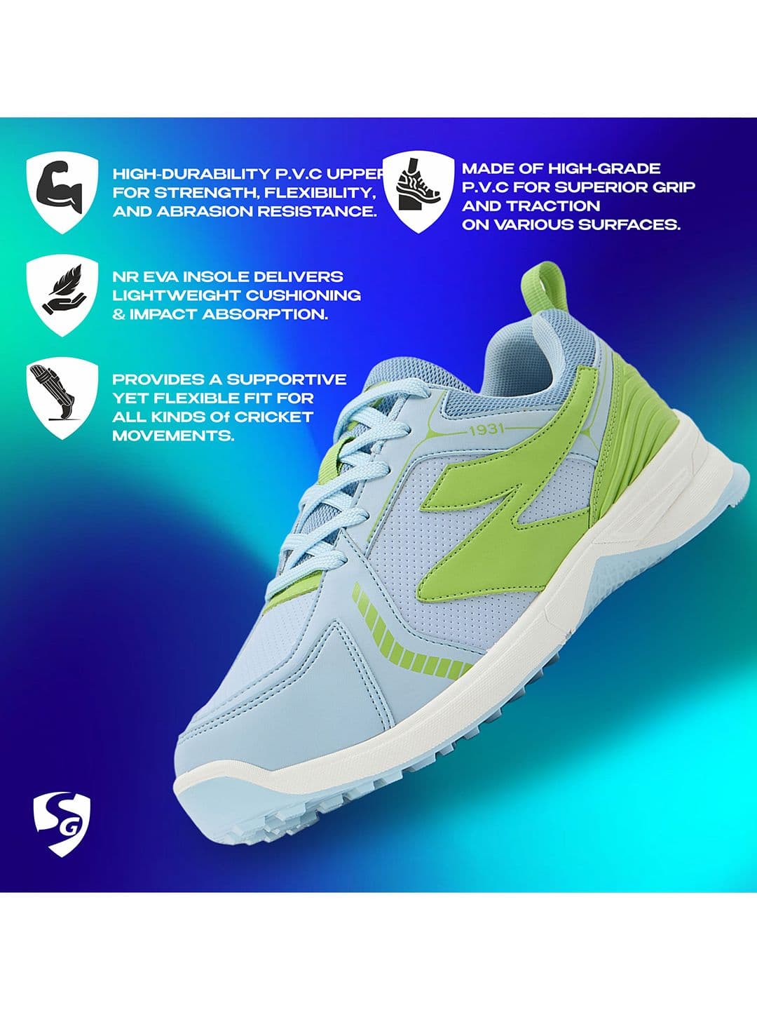 SG Yorker Pro Shoes Blue-Lime Green - All Rounder Training & Match Shoes thumbnail 3