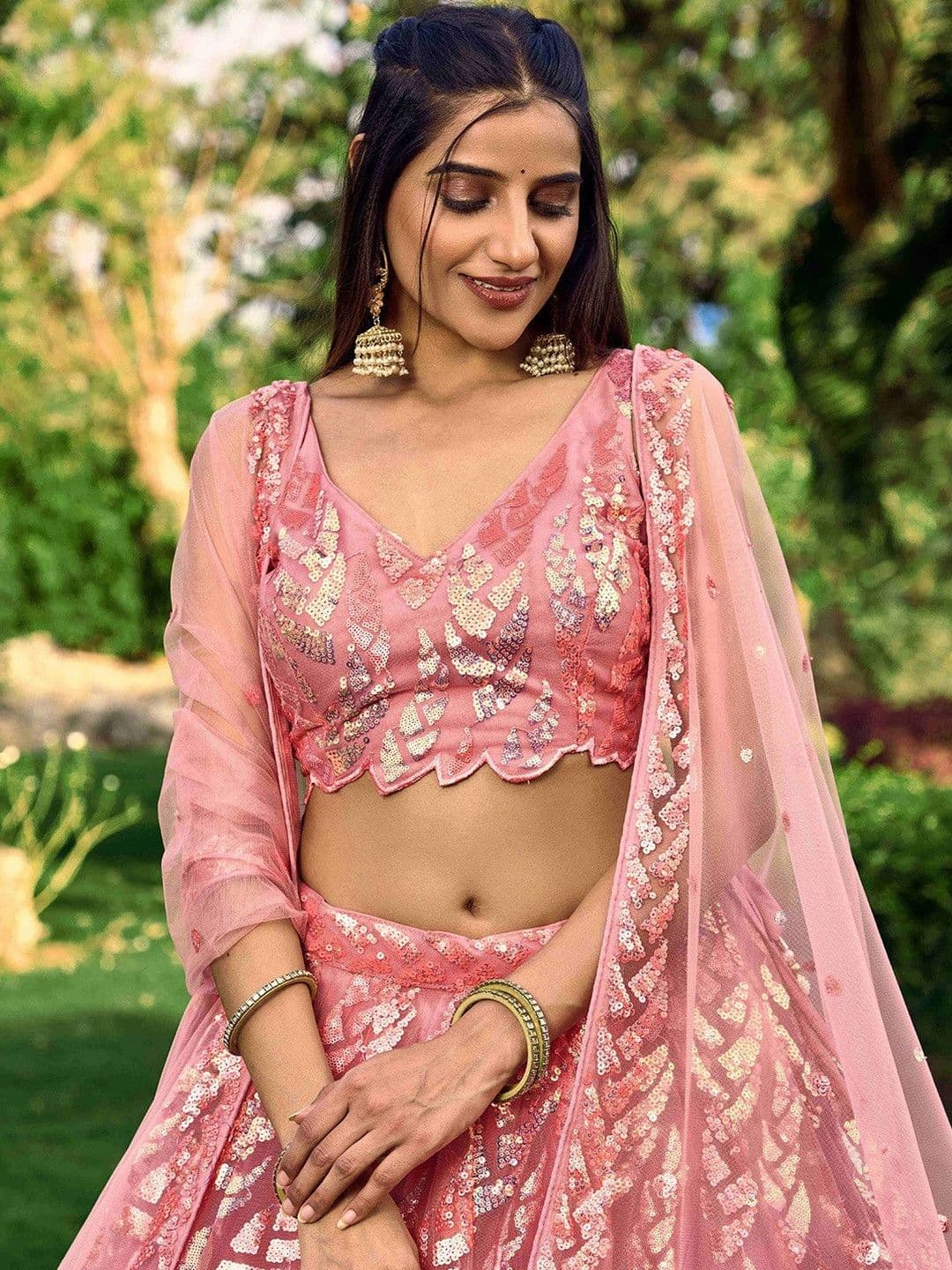 Fusionic Embellished Sequinned Semi-Stitched Lehenga & Blouse With Dupatta thumbnail 3