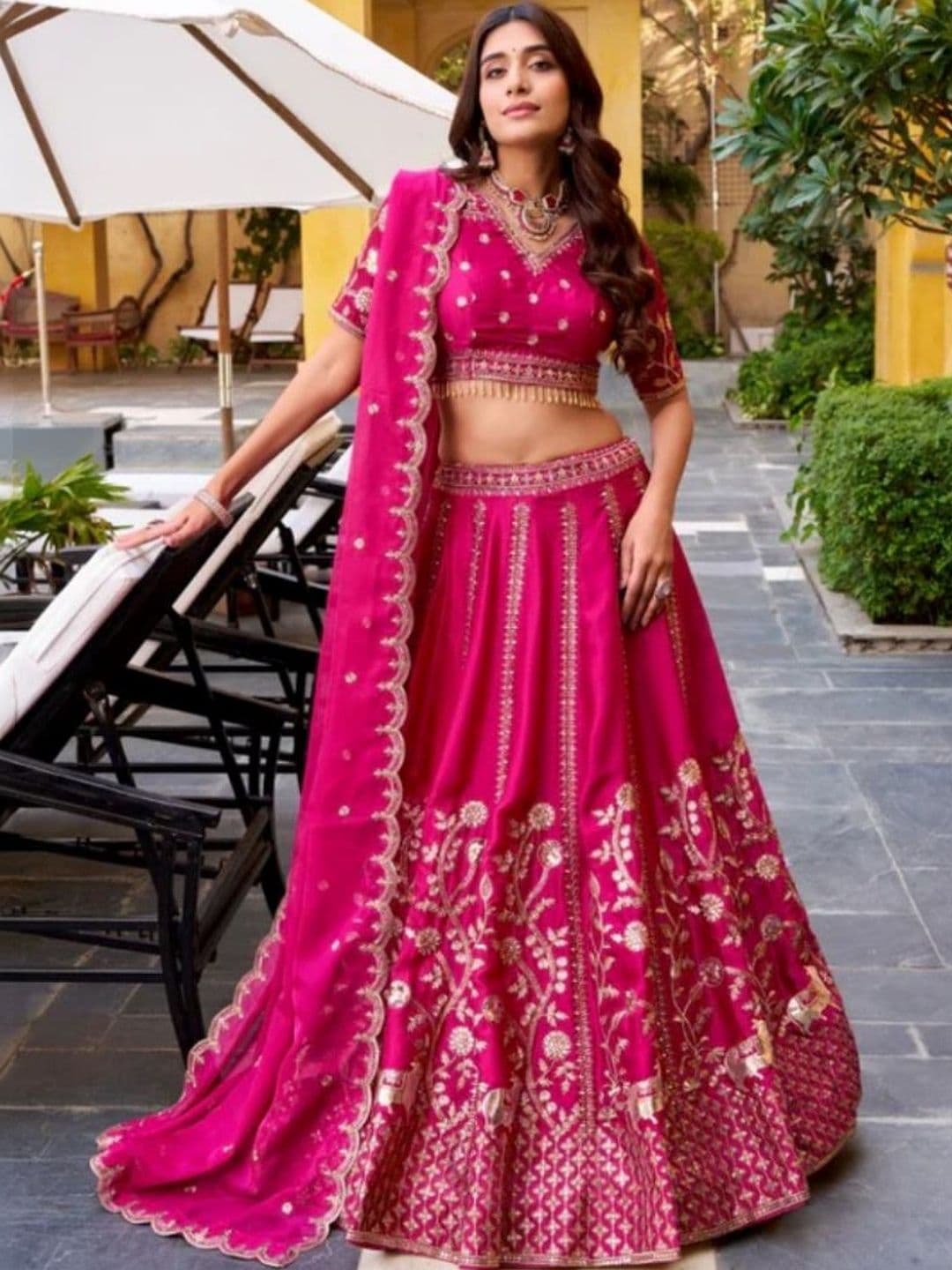 JIHU CULTURE Embroidered Semi-Stitched Lehenga & Blouse With Dupatta thumbnail 4