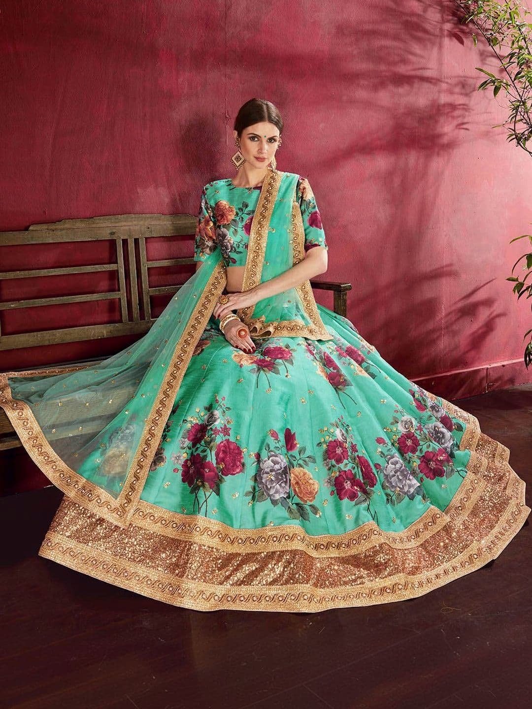 Fusionic Printed Sequinned Semi-Stitched Lehenga & Unstitched Blouse With Dupatta thumbnail 4