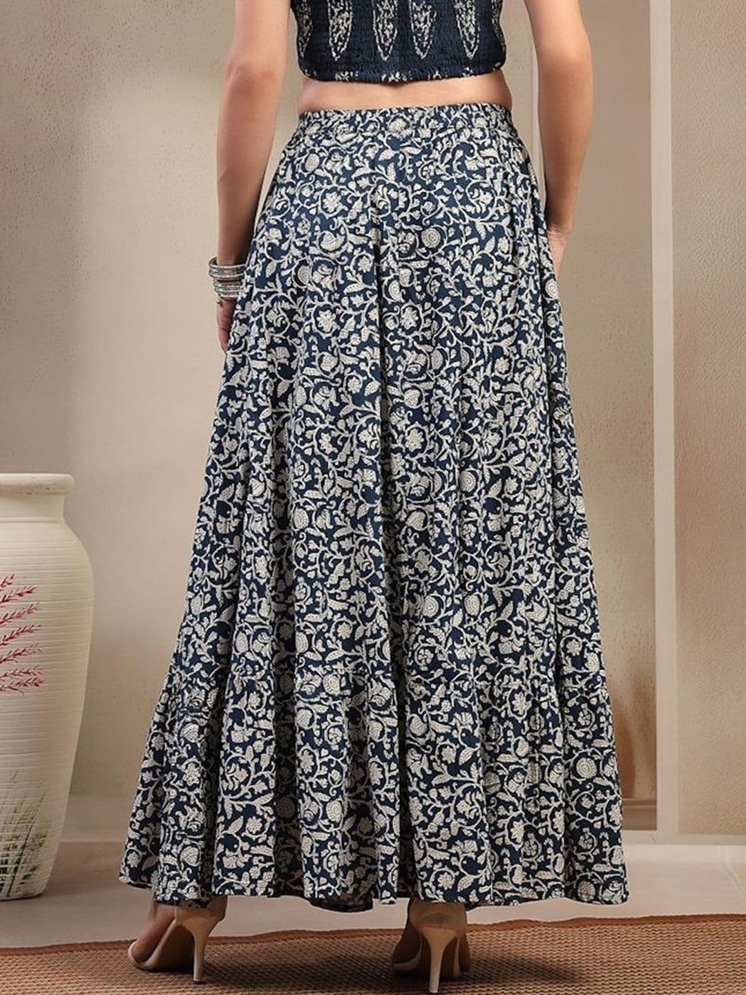 Sangria Women Pure Cotton Cotton Cambric Floral Maxi Flared Skirt thumbnail 3