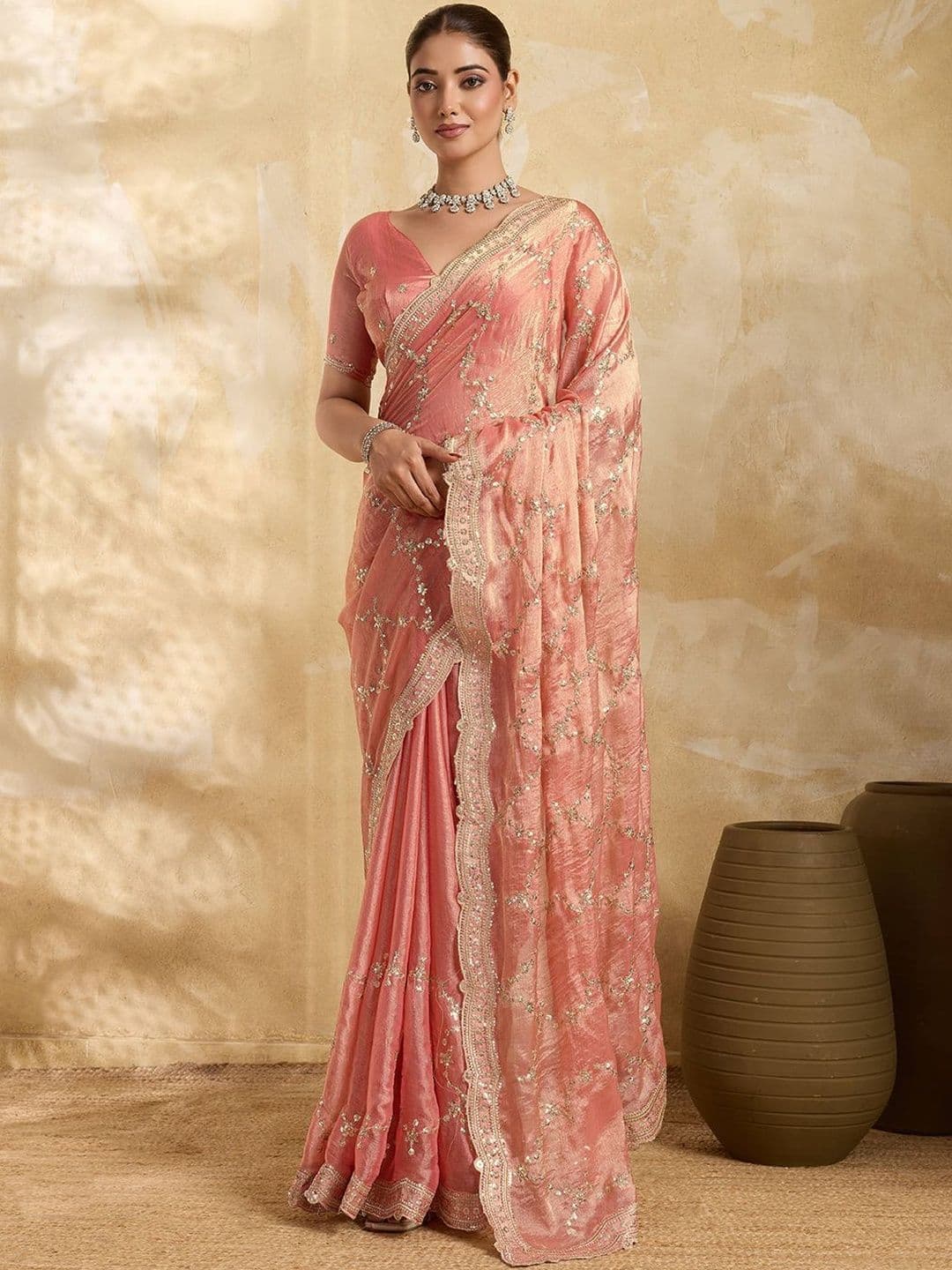 all about you Embellished Sequinned Organza Heavy Work Saree - view 1