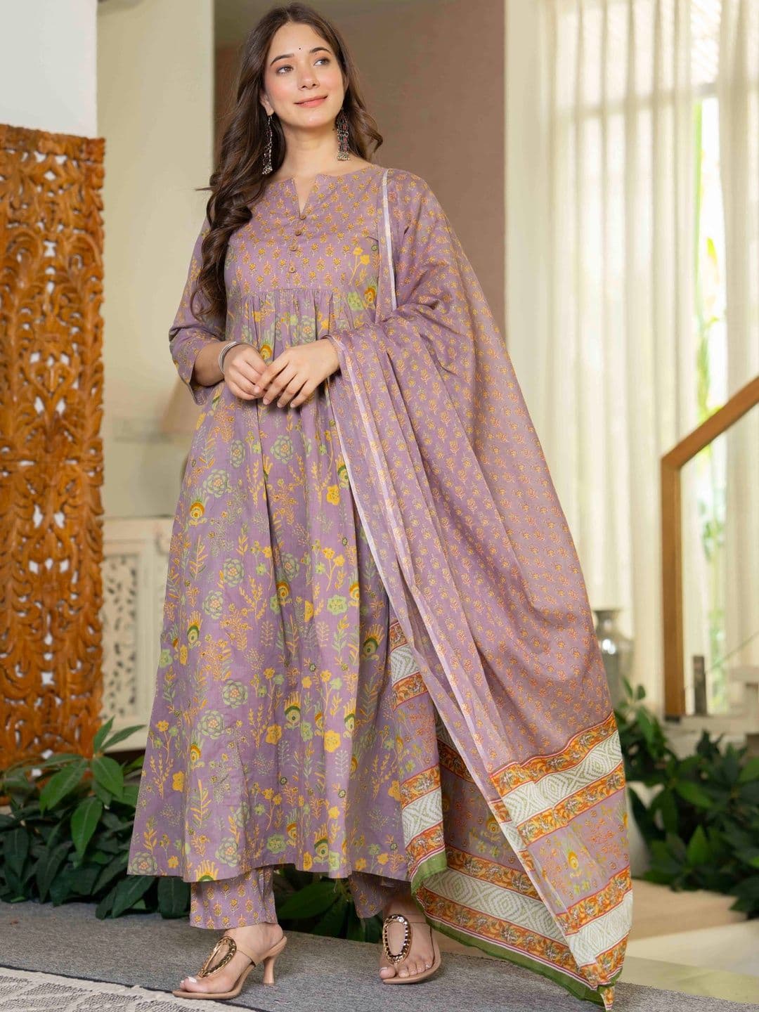 KALINI Women Ethnic Motifs Printed Empire Pure Cotton Kurta with Trousers & With Dupatta thumbnail 5