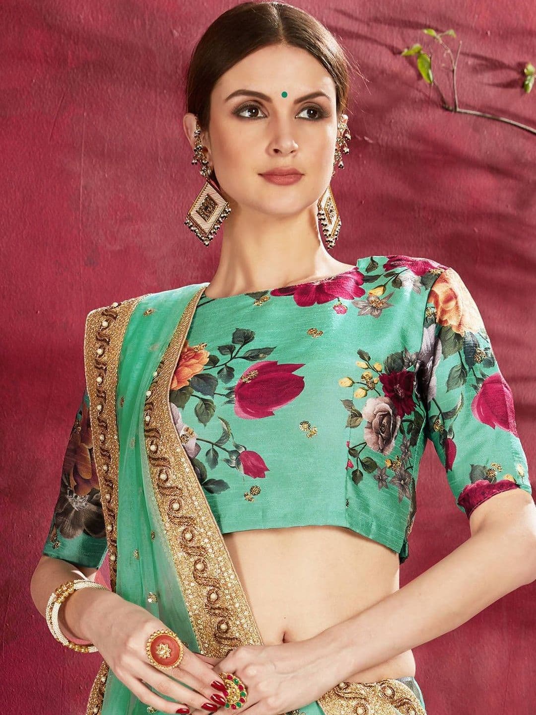 Fusionic Printed Sequinned Semi-Stitched Lehenga & Unstitched Blouse With Dupatta thumbnail 5