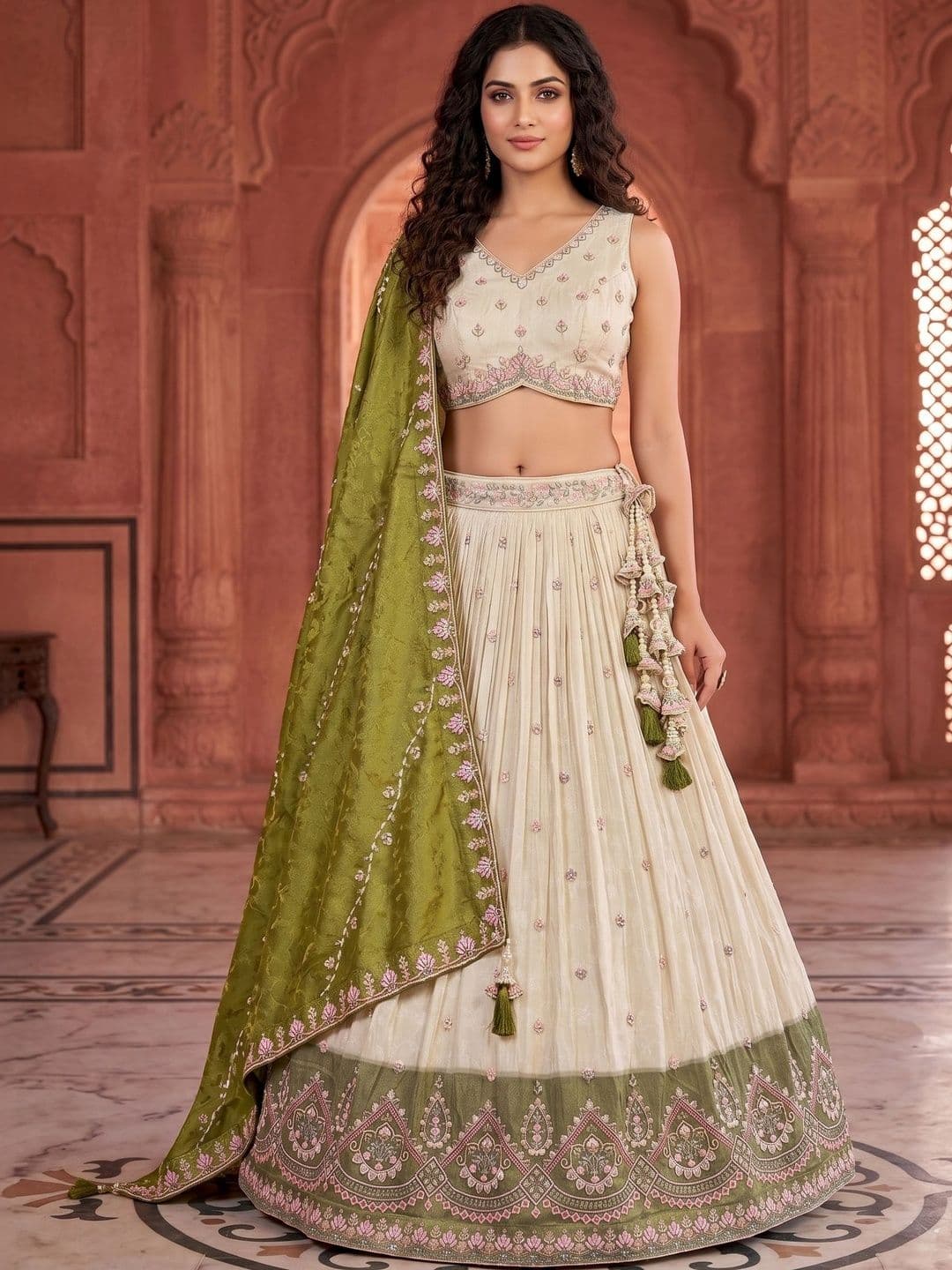 panchhi Embroidered Sequinned Semi-Stitched Lehenga & Unstitched Blouse With Dupatta - view 1
