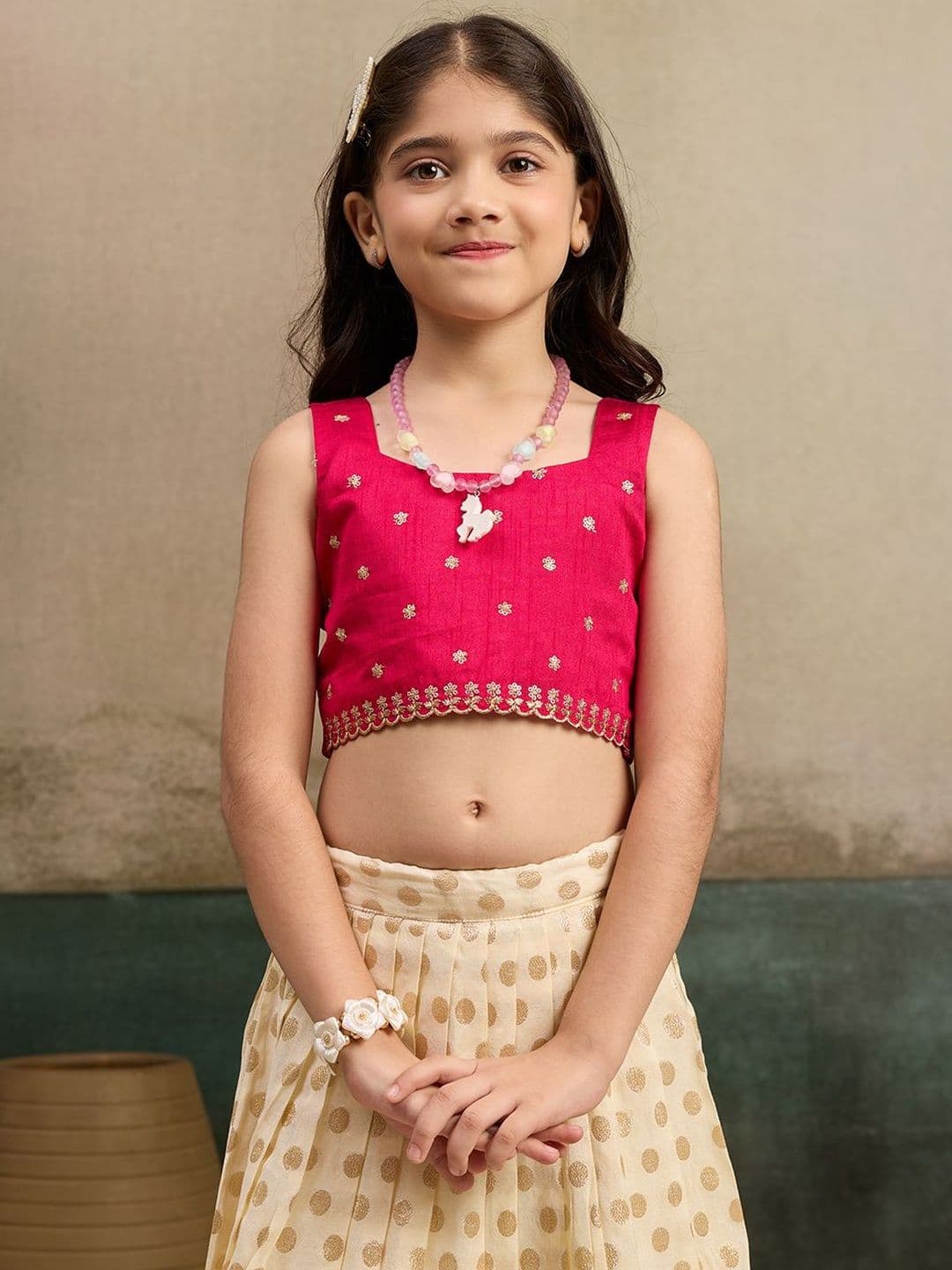 Tasarika Girls Pink Embroidered Thread Work Ready to Wear Lehenga Choli thumbnail 5
