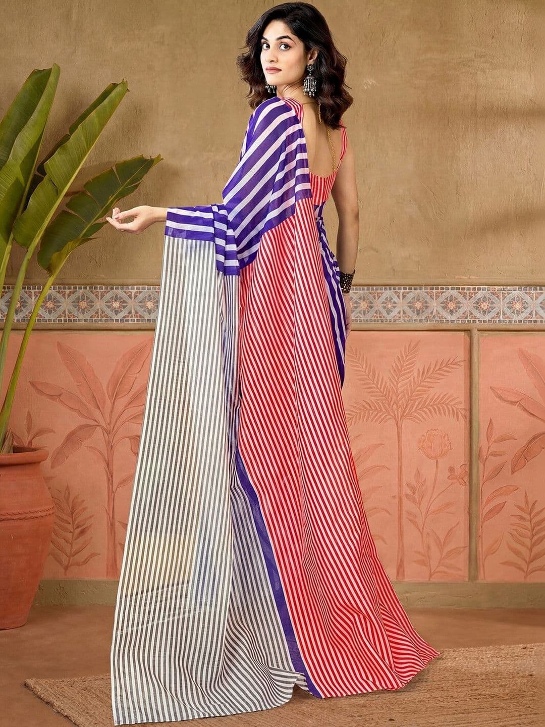 Sangria Printed Chanderi Ready to Wear Saree Blouse Piece thumbnail 3