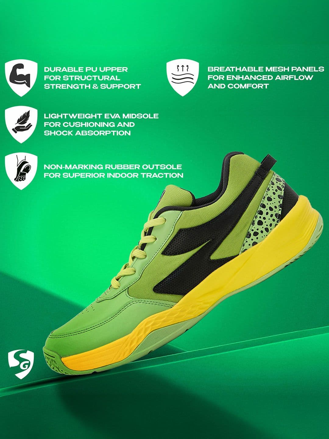 SG Raptor Volt Green-Black All-court shoes best for Badminton, Pickleball & Tennis Shoes thumbnail 5
