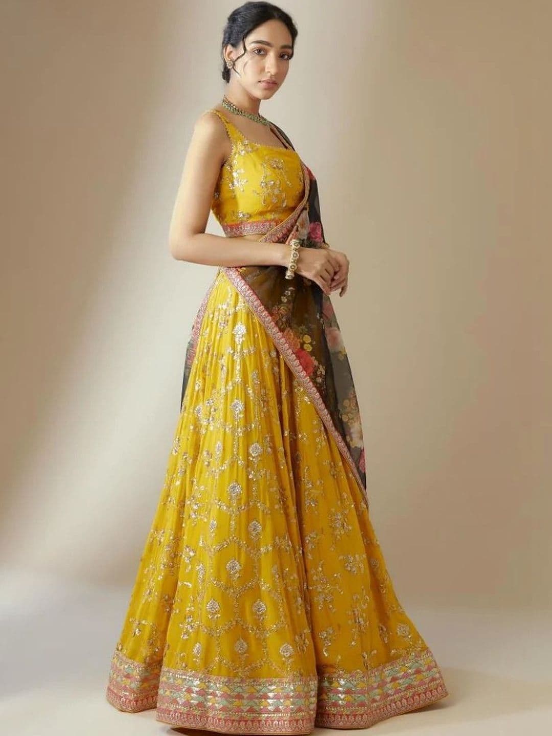 JIHU CULTURE Embellished Sequinned Semi-Stitched Lehenga & Blouse With Dupatta thumbnail 2