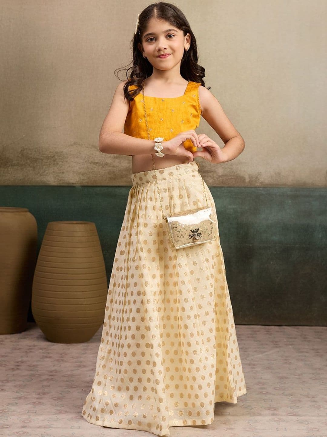 Tasarika Girls Embellished Sequinned Foil Print Ready to Wear Lehenga & thumbnail 7