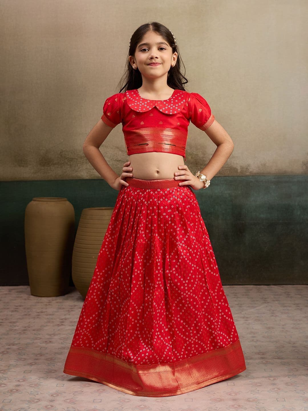 Tasarika Girls Bandhani Red Ready to Wear Lehenga Choli thumbnail 6