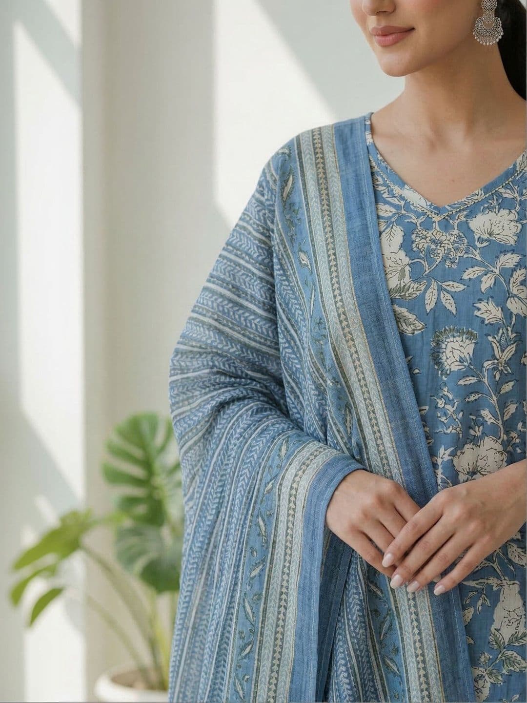 Sangria Printed Pure Cotton Round Neck Kurta & Trousers With Dupatta thumbnail 3