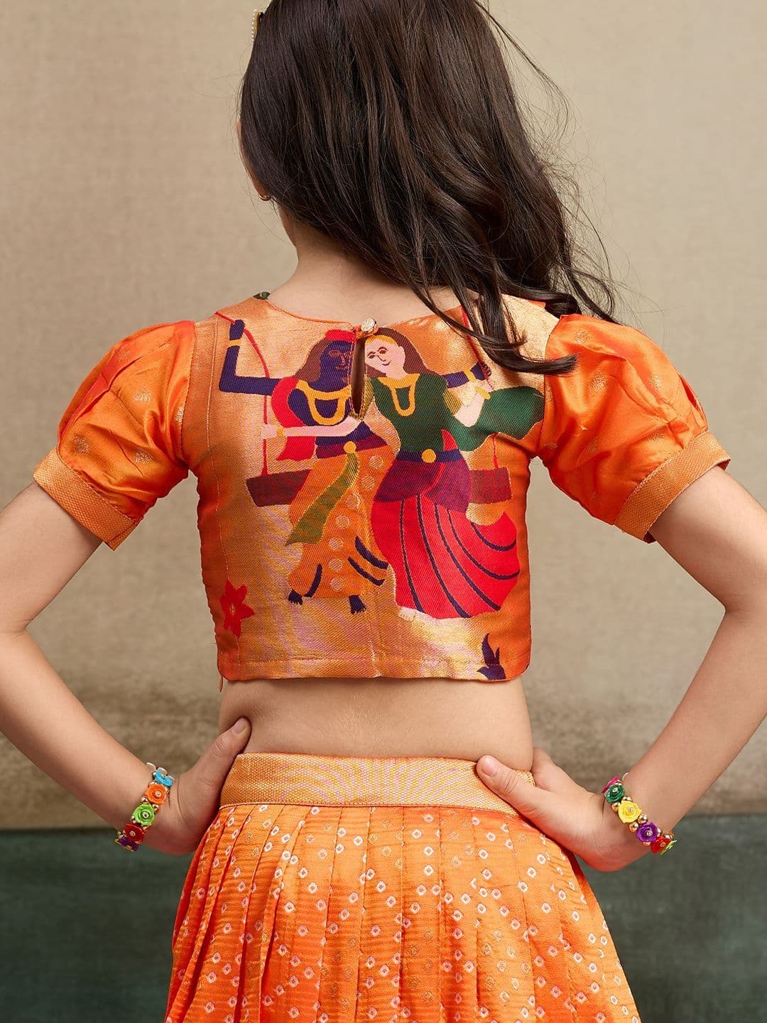 Tasarika Girls Orange Printed Semi-Stitched Lehenga Choli thumbnail 4