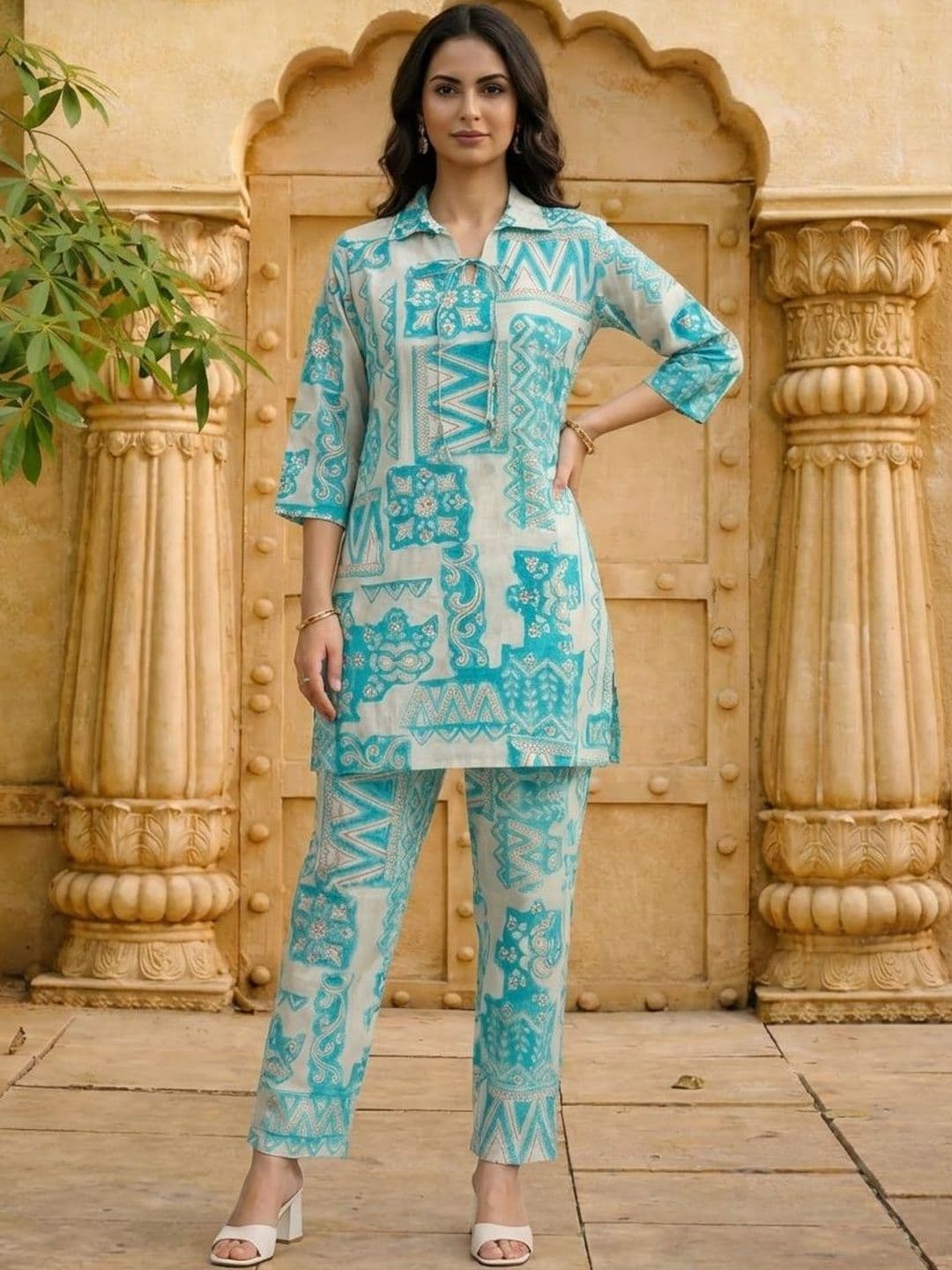 AANVI Bohemian Cotton Printed Tunic with Trousers - view 1