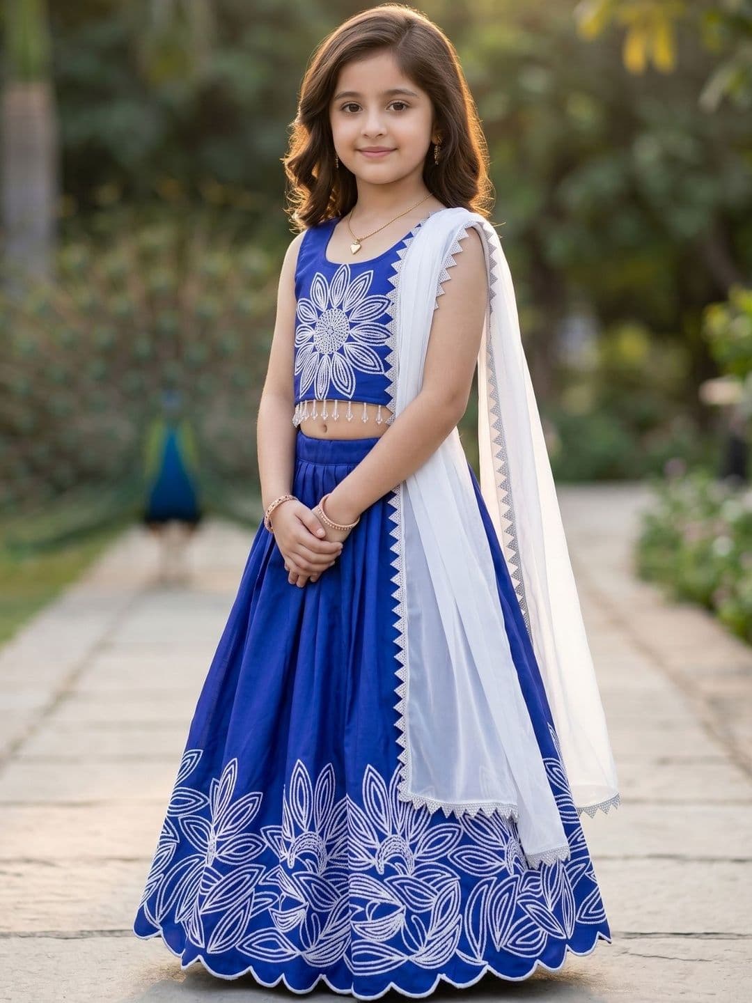 KALINI Girls Embroidered Thread Work Ready to Wear Lehenga & Blouse With Dupatta thumbnail 5