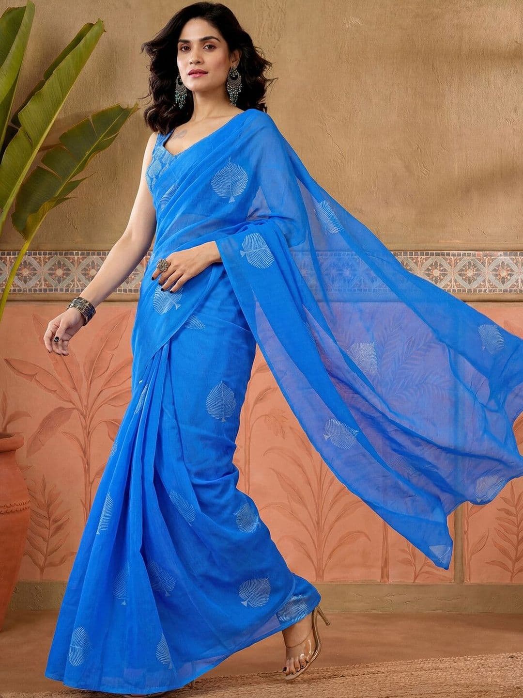 Sangria Printed Chanderi Ready to Wear Saree Blouse Piece thumbnail 6