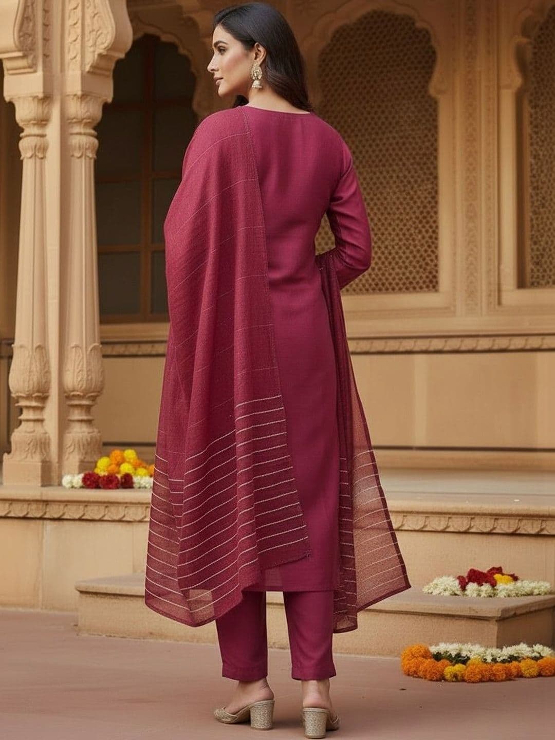 KALINI Women Ethnic Motifs Embroidered Regular Thread Work Kurta with Trousers & With Dupatta thumbnail 5