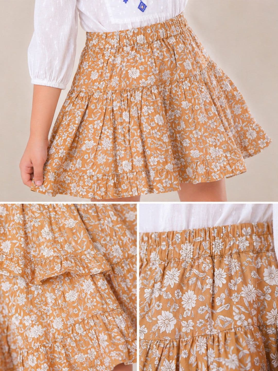 Miyo Girls Floral Printed Flared Mini Skirt thumbnail 5