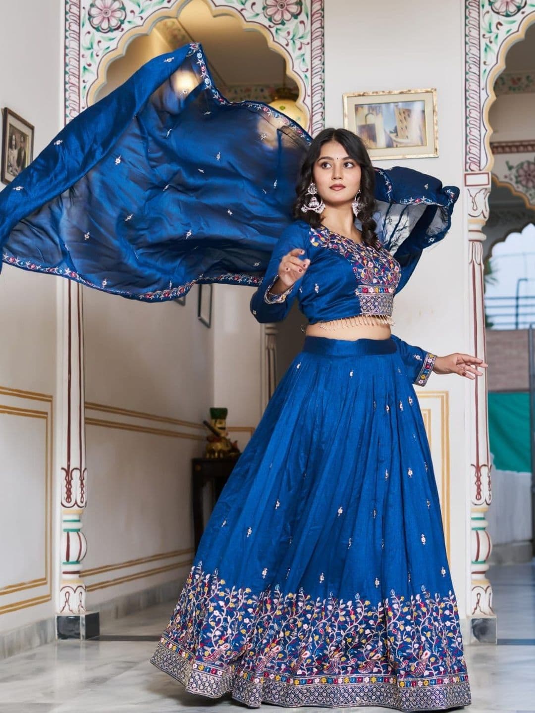 PEDR TRENDS Embroidered Thread Work Ready to Wear Lehenga & Blouse With Dupatta - view 1