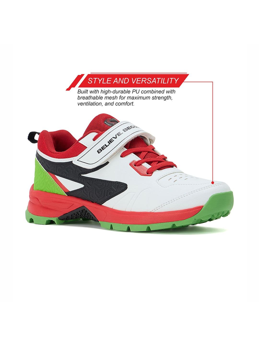 SG Century Pace Bowling Shoes White-Red-Lime Green - Stable Stud EVA Cushion thumbnail 3