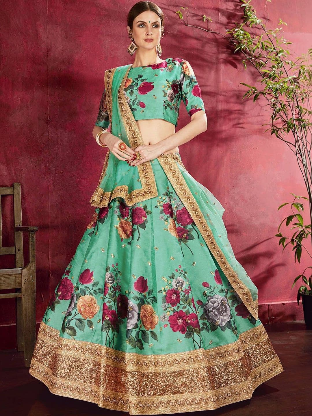 Fusionic Printed Sequinned Semi-Stitched Lehenga & Unstitched Blouse With Dupatta thumbnail 6