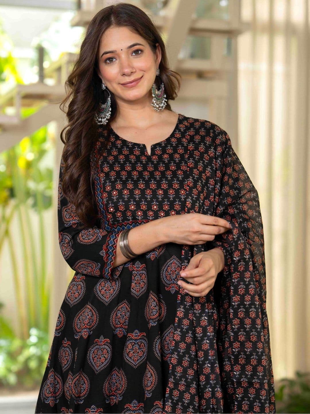 KALINI Women Ethnic Motifs Printed Panelled Pure Cotton Kurta with Trousers & With Dupatta thumbnail 5