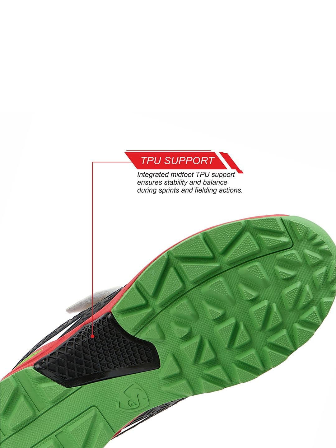 SG Century Pace Bowling Shoes White-Red-Lime Green - Stable Stud EVA Cushion thumbnail 6