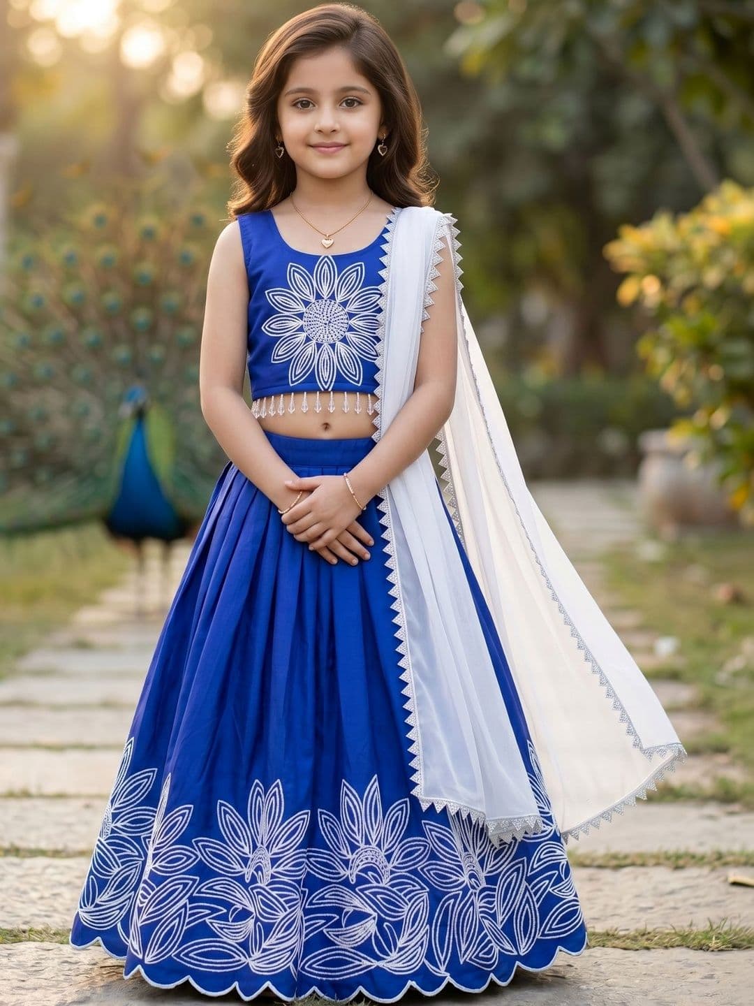 KALINI Girls Embroidered Thread Work Ready to Wear Lehenga & Blouse With Dupatta - view 1