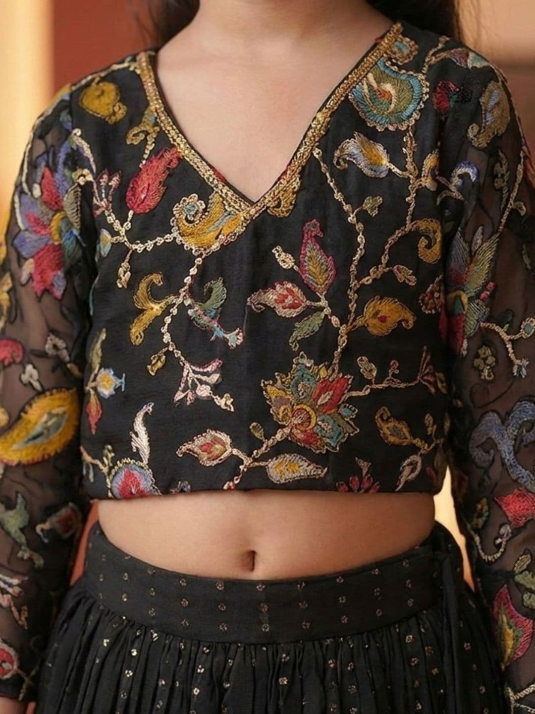 Lagorii Girls Embroidered Thread Work Ready to Wear Lehenga & thumbnail 2