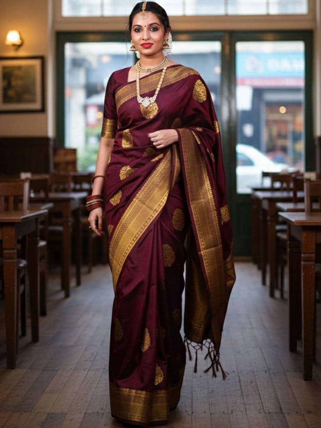 all about you Ethnic Motifs Zari Silk Blend Heavy Work Mysore Silk Saree - view 1
