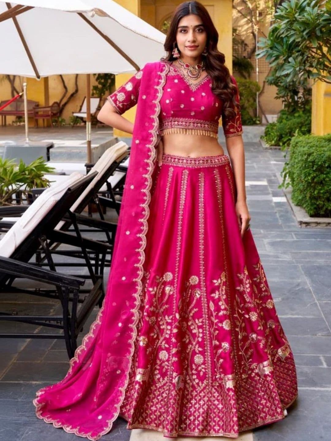 JIHU CULTURE Embroidered Semi-Stitched Lehenga & Blouse With Dupatta - view 1