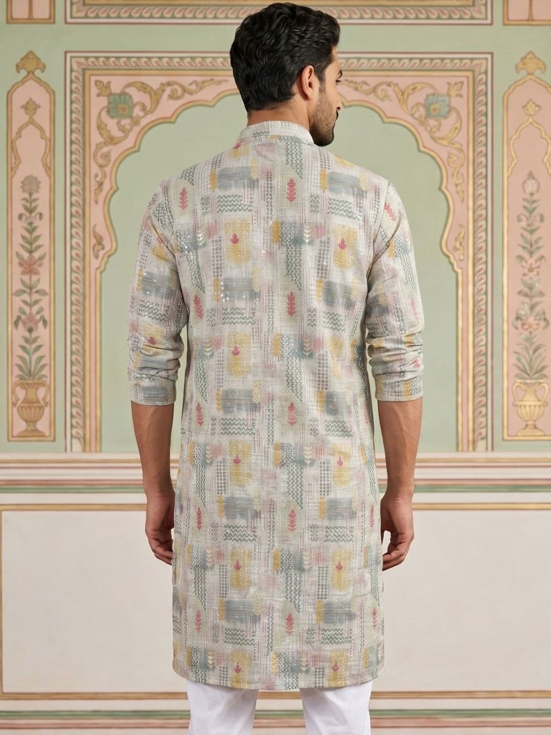 Jompers Men Printed Sequinned Kurta thumbnail 3