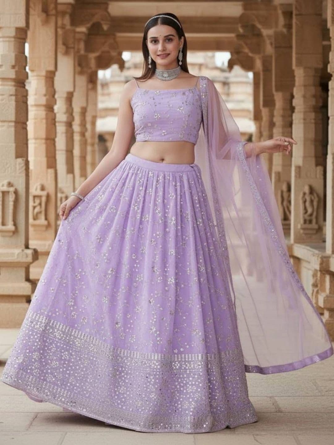 DREAM EXPORTER Women's Lavender Zari Embroidery Work Lehenga Choli thumbnail 4