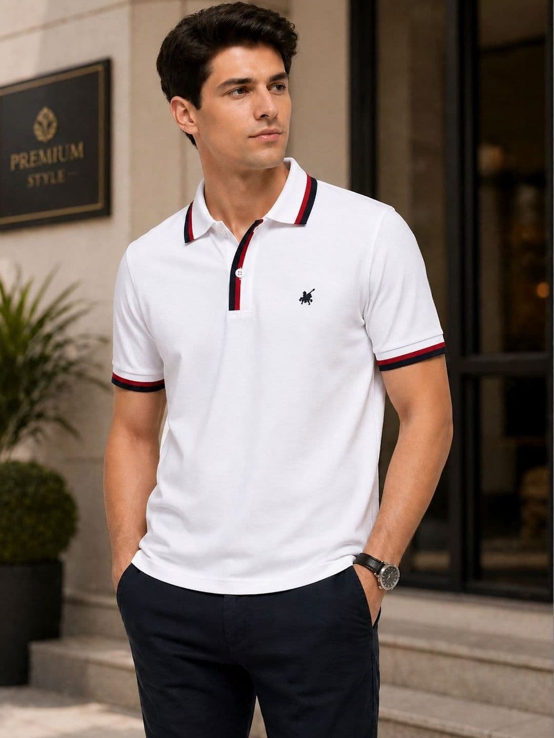 Raves Men Brand Logo Polo Collar Bio Finish T-shirt - view 1