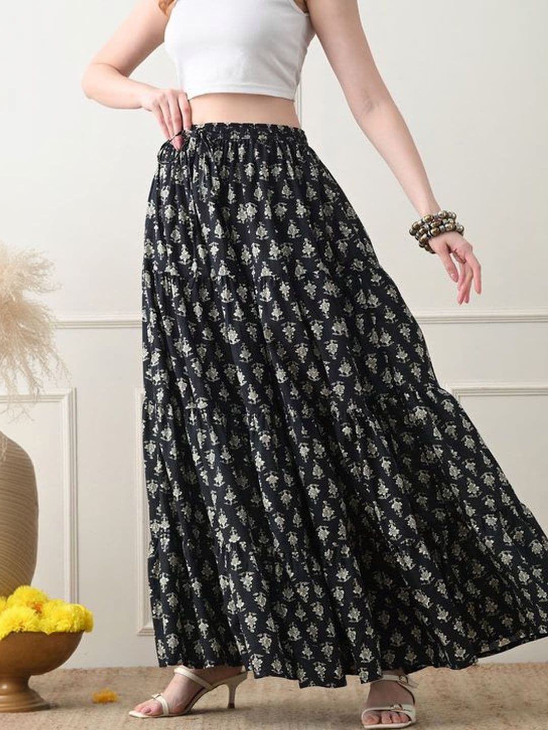 MFGIVA Women Cotton Floral Tiered Maxi Tiered Skirt thumbnail 2