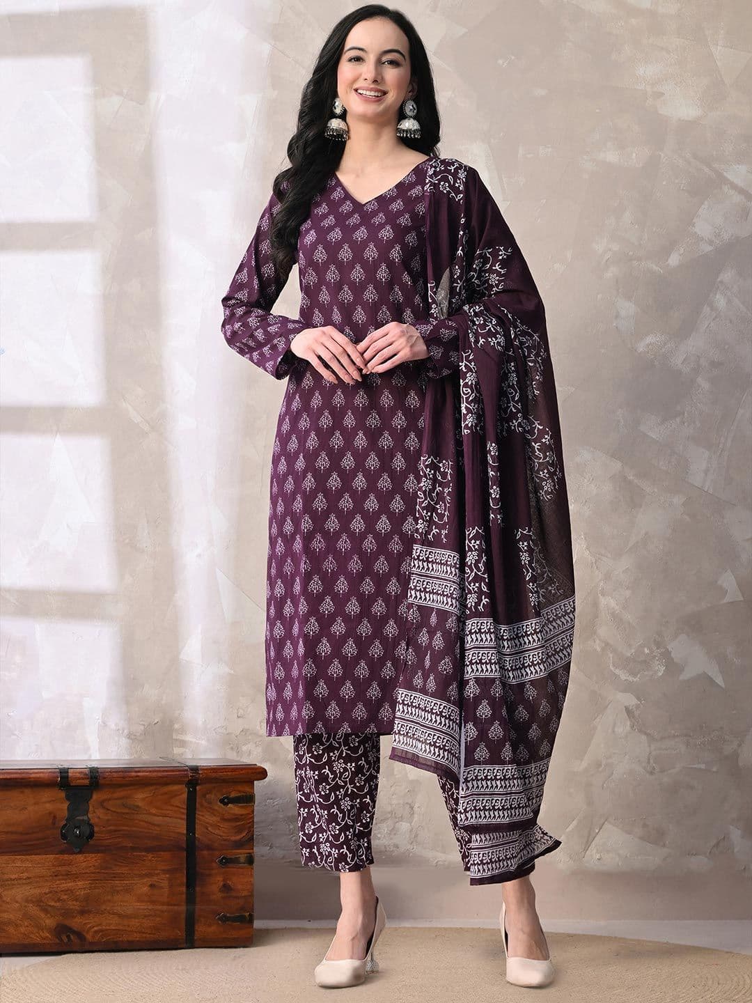MEERA FAB Women Ethnic Motifs Printed Regular Pure Cotton Kurta with Palazzos & With Dupatta thumbnail 6