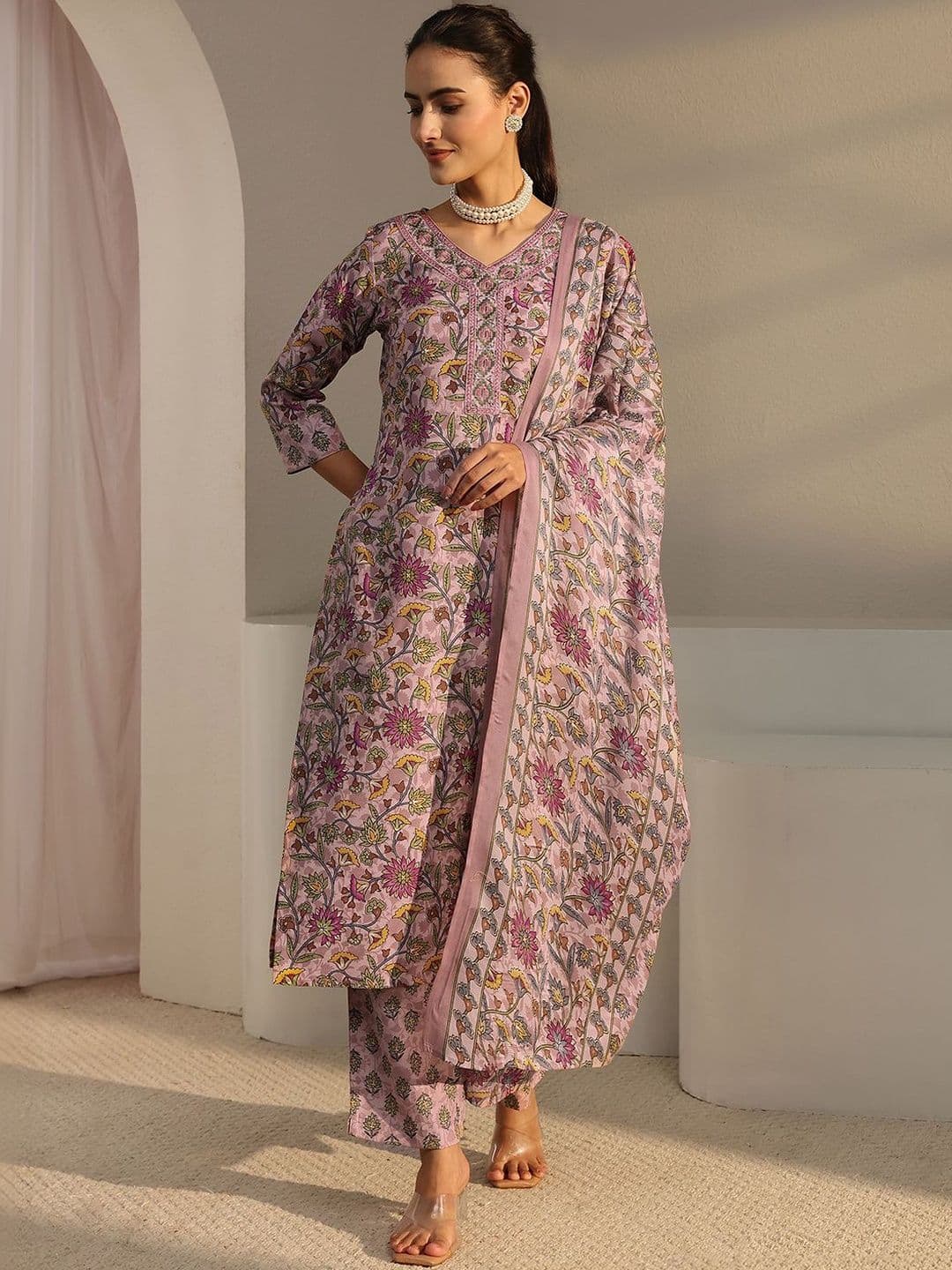 Gerua By Libas Libas Pink Floral Printed Straight Suit Set with Dupatta - view 1