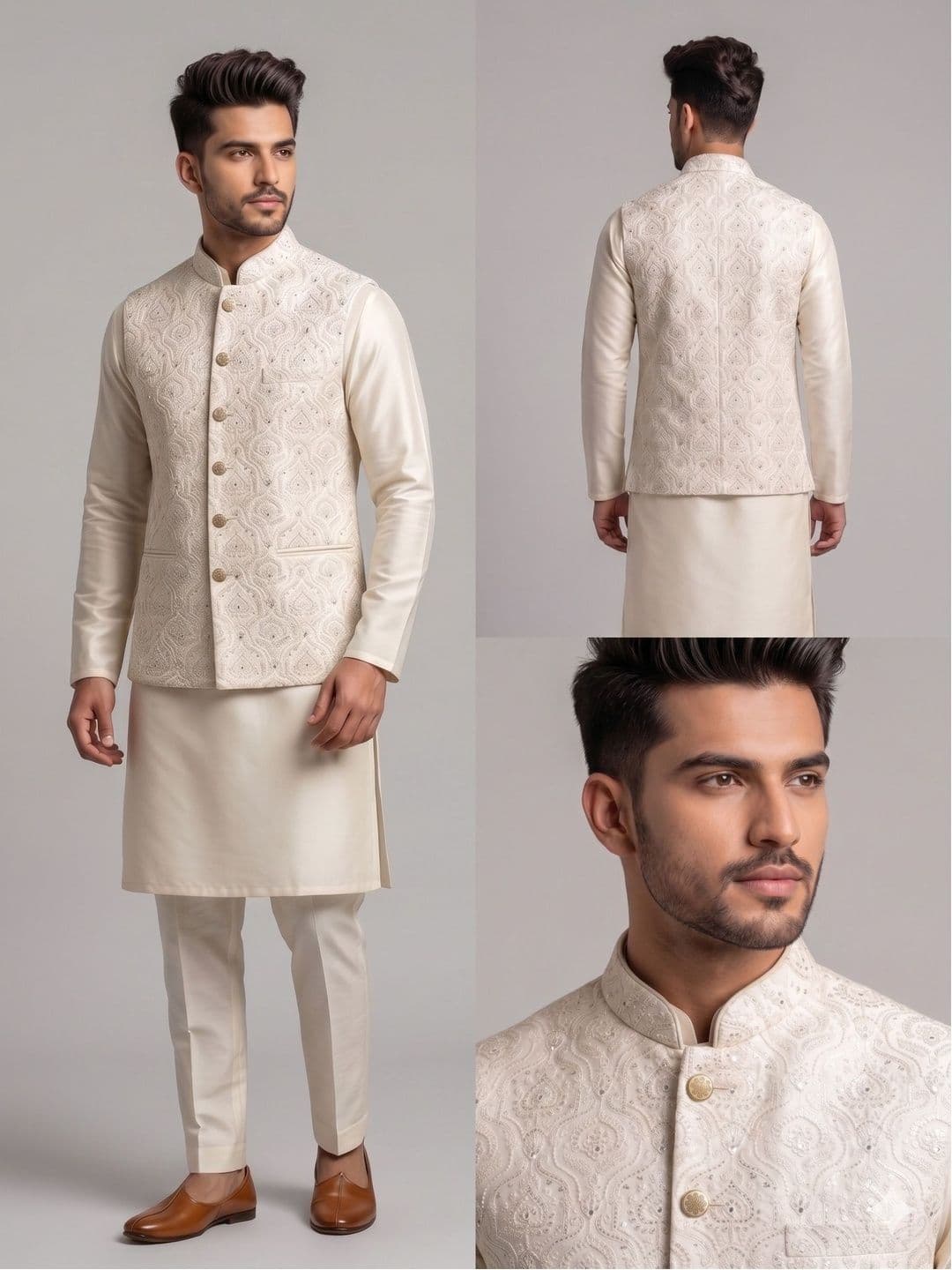 A LOYAL Embroidered Silk Blend Woven Nehru Jackets thumbnail 3
