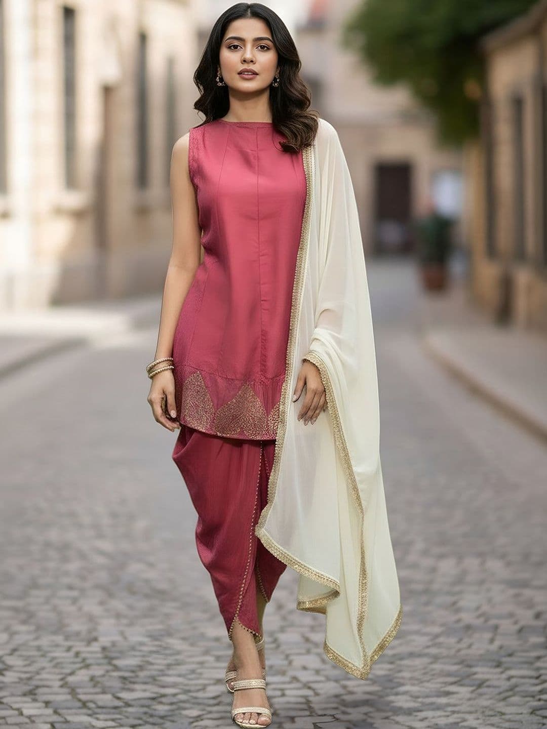 Anouk Rustic Women Ethnic Motifs Embroidered Regular Thread Work Kurta with Dhoti Pants & With Dupatta thumbnail 5