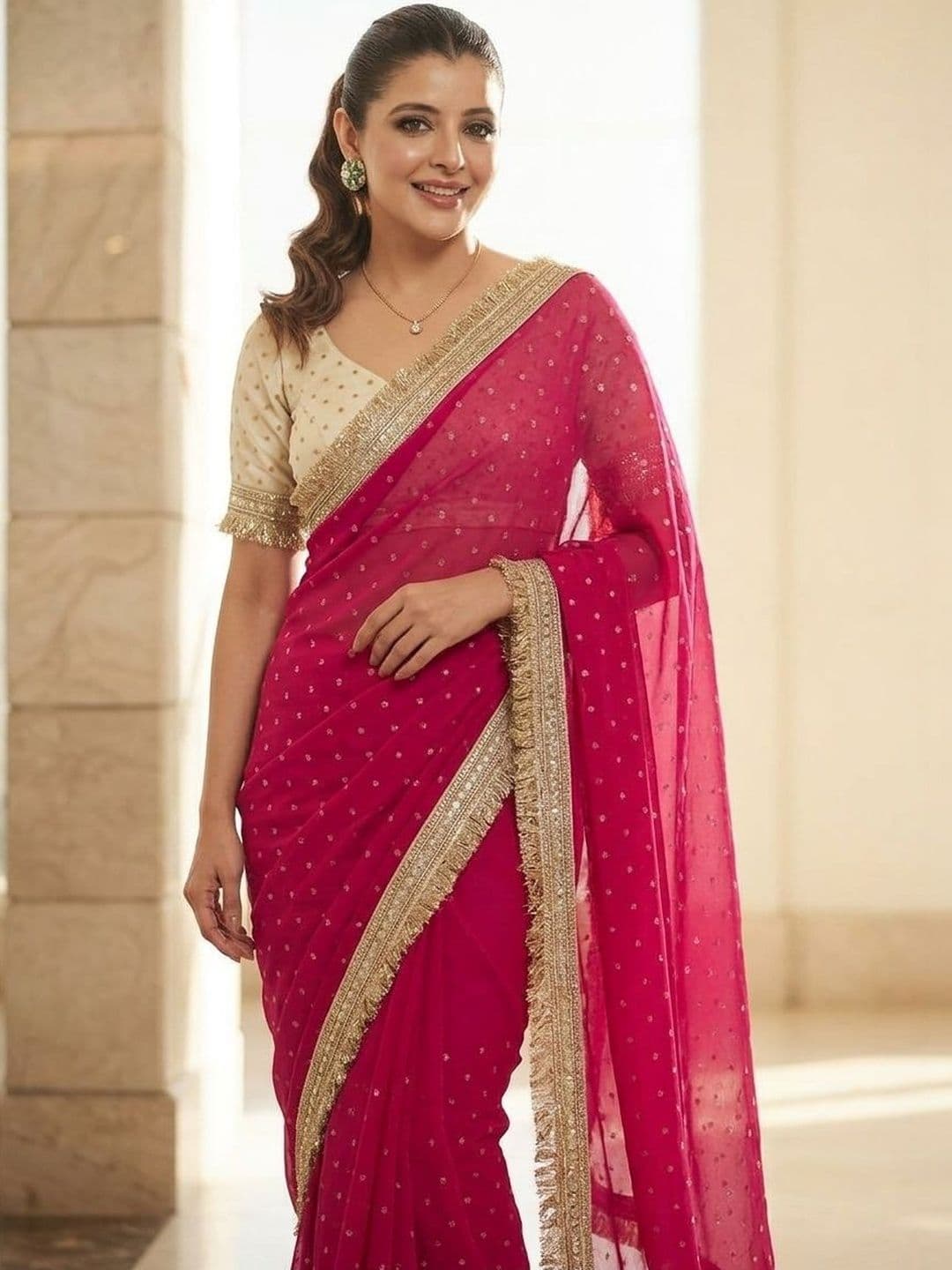 Sangria Embellished Embroidered Satin Sarees With Unstitched Blouse thumbnail 4