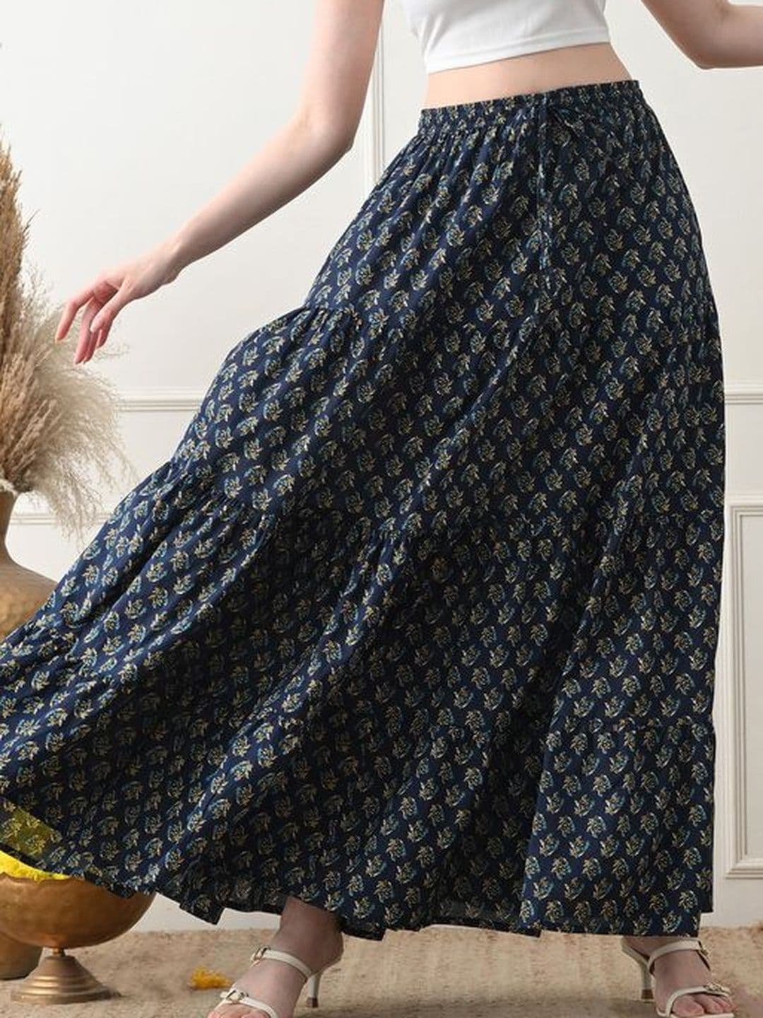 MFGIVA Women Cotton Floral Maxi Tiered Skirt thumbnail 4