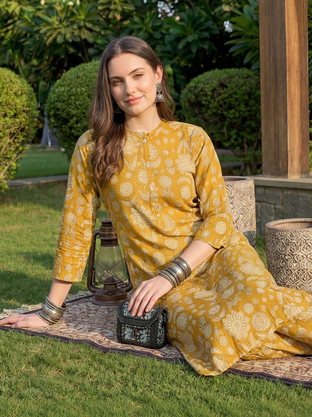Indo Era Women Ethnic Motifs Printed Regular Pure Cotton Kurta with Trousers - view 1