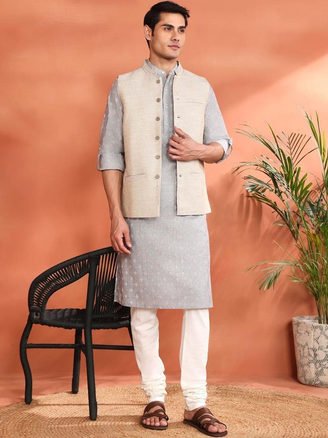 Fabindia Woven Design Pure Cotton Woven Nehru Jackets thumbnail 6