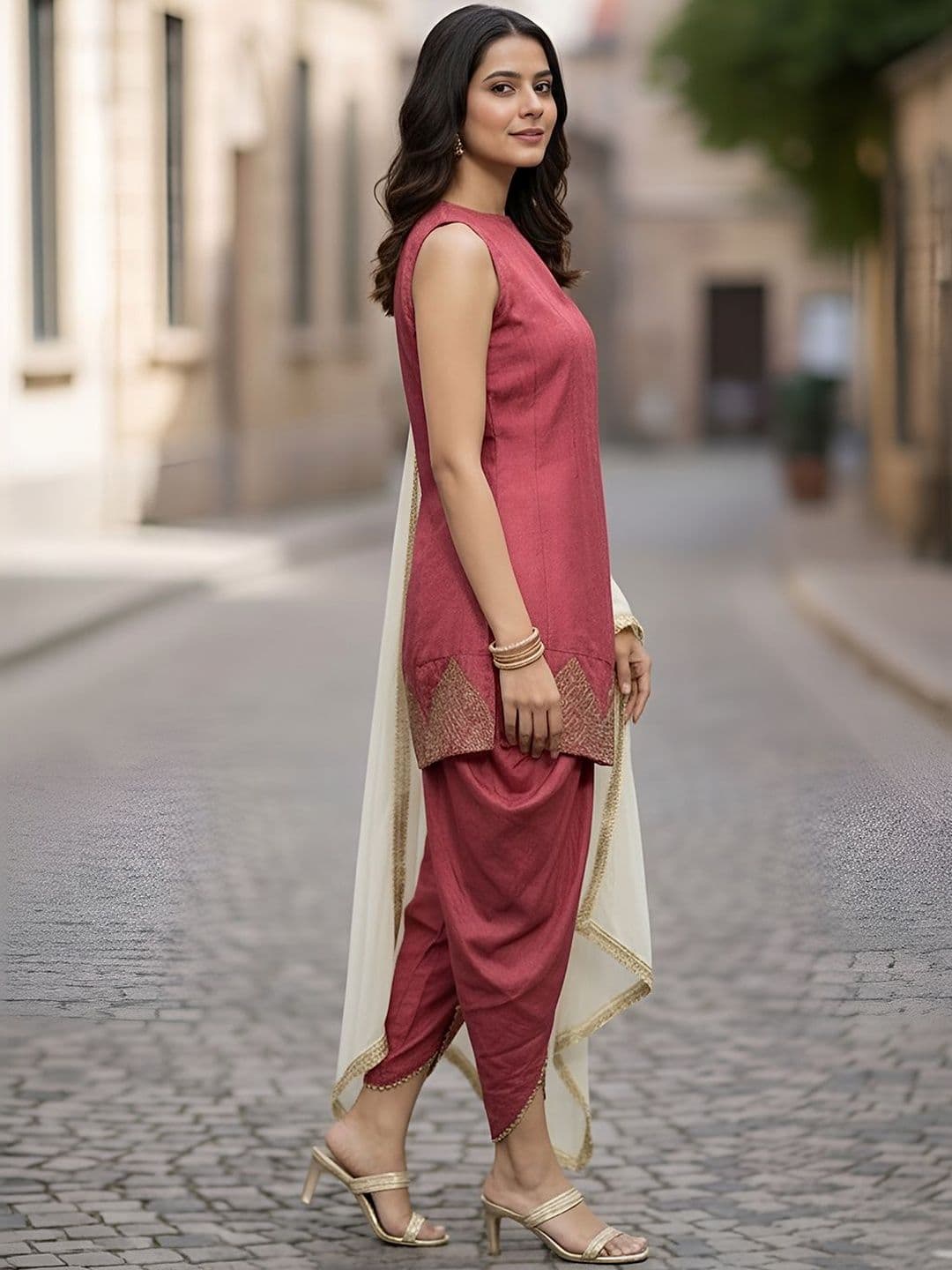 Anouk Rustic Women Ethnic Motifs Embroidered Regular Thread Work Kurta with Dhoti Pants & With Dupatta thumbnail 3