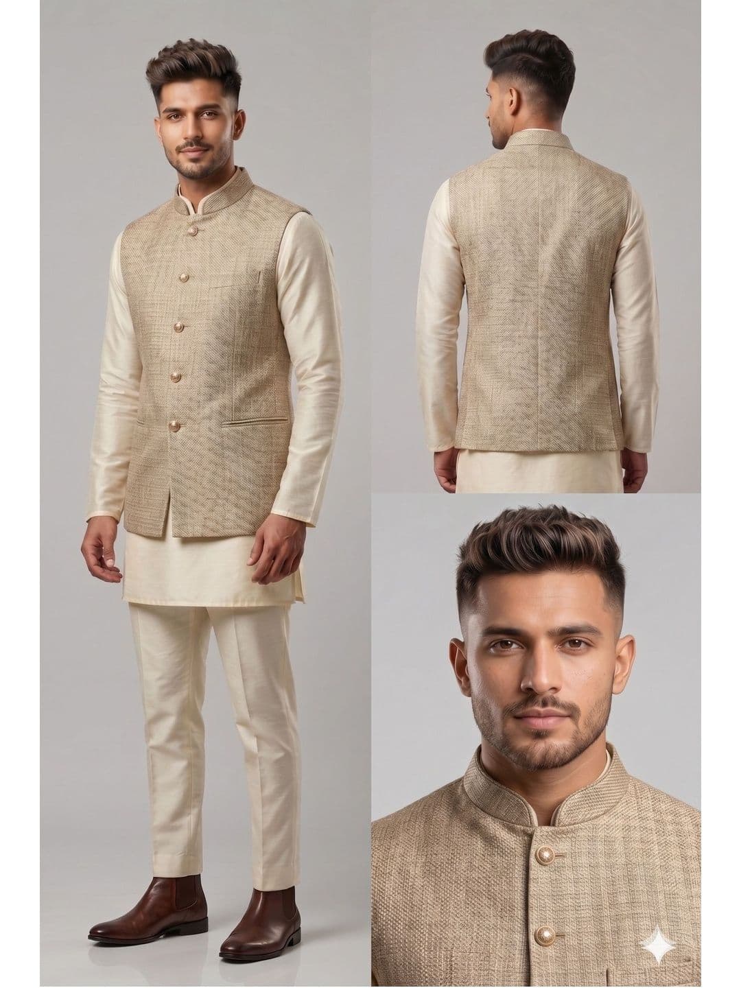 A LOYAL Woven Design Woven Nehru Jackets thumbnail 3